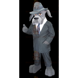 BIGGYMONKEY™ μασκότ στολή γκρίζο σκυλί ντυμένο ως ιδιωτικός