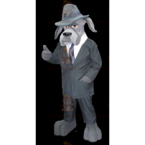 BIGGYMONKEY™ μασκότ στολή γκρίζο σκυλί ντυμένο ως ιδιωτικός