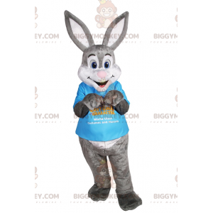 BIGGYMONKEY™ Grijs en wit konijn mascottekostuum met grote oren
