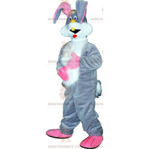 BIGGYMONKEY™ Gray Bunny and Big Pink Ears Mascot Costume –