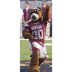 Brown Bear BIGGYMONKEY™ Mascot Costume in Red and White
