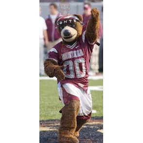 Brown Bear BIGGYMONKEY™ Mascot Costume in Red and White