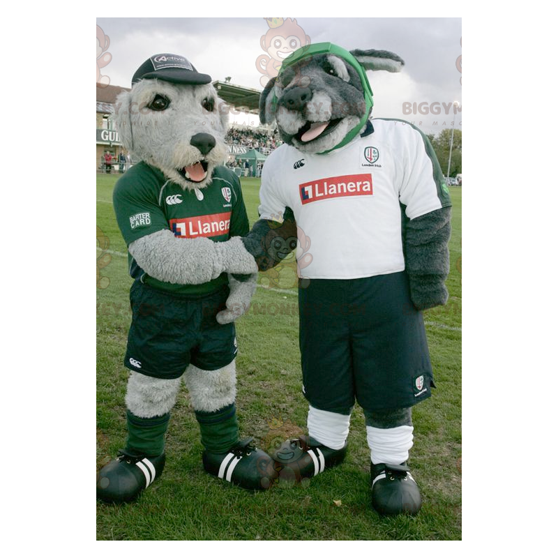 2 Maskot šedých psů BIGGYMONKEY ve sportovním oblečení – 2 Maskot šedých psů BIGGYMONKEY ve sportovním oblečení –