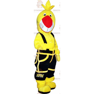 BIGGYMONKEY™ Yellow Bird Mascot Costume with Black Overalls -