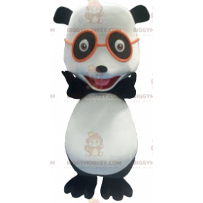Schwarz-weißer Panda BIGGYMONKEY™ Maskottchen-Kostüm mit Brille
