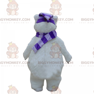 Traje de mascote de urso branco BIGGYMONKEY™ com cachecol e