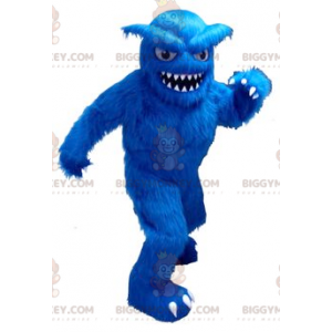 BIGGYMONKEY™ Maskotdräkt Helt hårig blå Yeti med stora tänder -