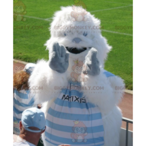BIGGYMONKEY™ Ganz pelziges weiß-blaues Yeti-Maskottchen-Kostüm