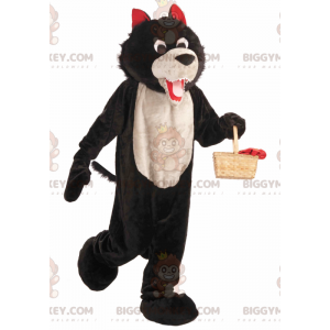 Soft and Furry Black White and Red Wolf BIGGYMONKEY™ Mascot
