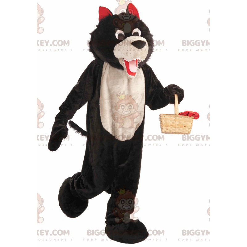 Disfraz de mascota BIGGYMONKEY™ de lobo negro, blanco y rojo Disfraz de mascota BIGGYMONKEY™ de lobo negro, blanco y rojo