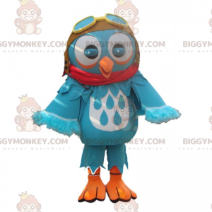 BIGGYMONKEY™ Little Blue Owls Maskottchenkostüm mit Pilotenhelm