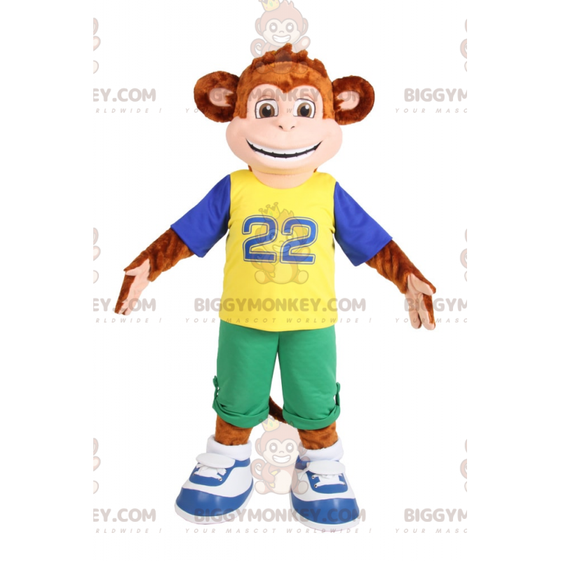 Costume de mascotte BIGGYMONKEY™ petit singe souriant en Costume de mascotte BIGGYMONKEY™ petit singe souriant en