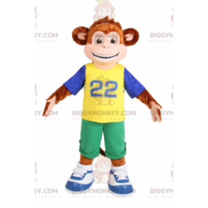  BIGGYMONKEY™ Costume da mascotte da scimmietta sorridente in bermuda verdi - Mascotte di scimmie - BiggyMonkey.com