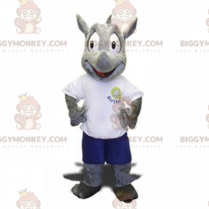 BIGGYMONKEY™ maskotkostume til næsehorn i shorts og t-shirt -