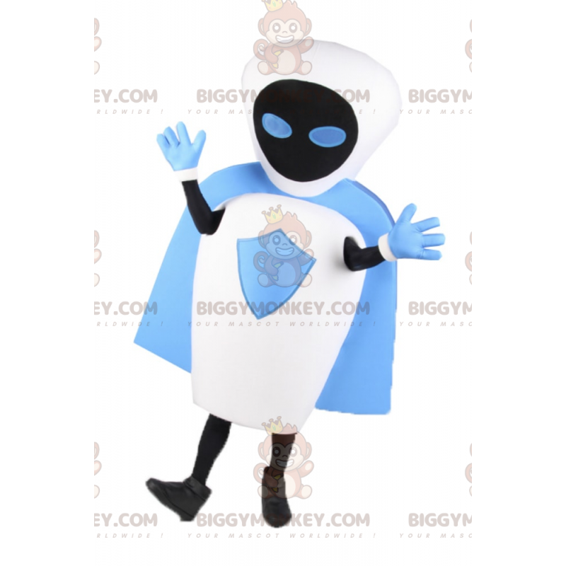 BIGGYMONKEY™ valkoinen robotti-maskottiasu, jossa on sininen