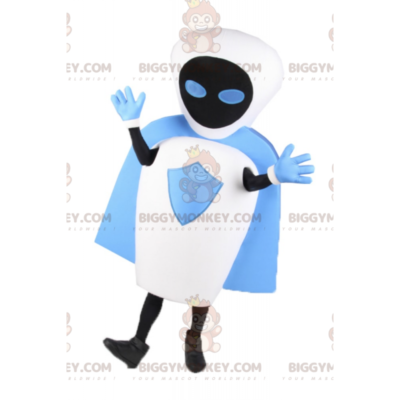 BIGGYMONKEY™ witte robot mascotte kostuum met blauwe cape -