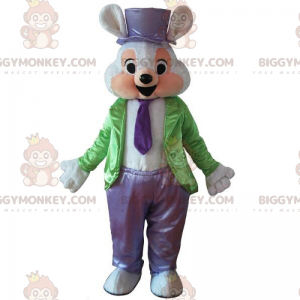 BIGGYMONKEY™ mouse mascot costume in green and purple magician