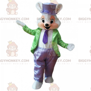 BIGGYMONKEY™ mouse mascot costume in green and purple magician