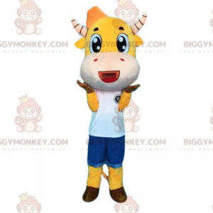 BIGGYMONKEY™ Yellow Cowhide and Striped Horns Mascot Costume -