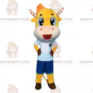BIGGYMONKEY™ Yellow Cowhide and Striped Horns Mascot Costume -