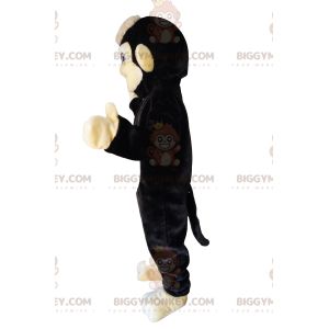 Costume de mascotte BIGGYMONKEY™ de Ouistiti noir et beige très joyeux. Costume de ouistiti