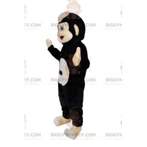 Costume de mascotte BIGGYMONKEY™ de Ouistiti noir et beige très joyeux. Costume de ouistiti