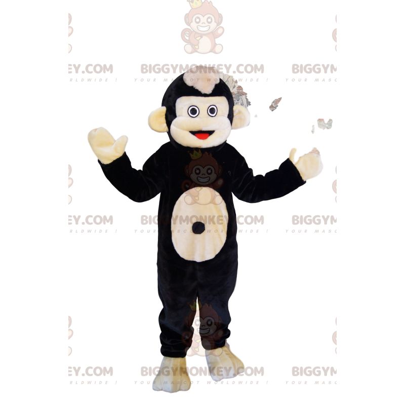 Costume de mascotte BIGGYMONKEY™ de Ouistiti noir et beige très joyeux. Costume de ouistiti