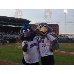 2 BIGGYMONKEY™s bird mascots, one gray and the other black -