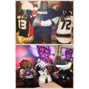 3 BIGGYMONKEY™s mascot a lion a white duck and a gray shark -
