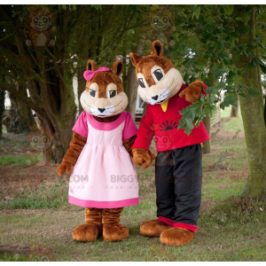 2 Scoiattoli mascotte ragazza e ragazzo di BIGGYMONKEY™ -