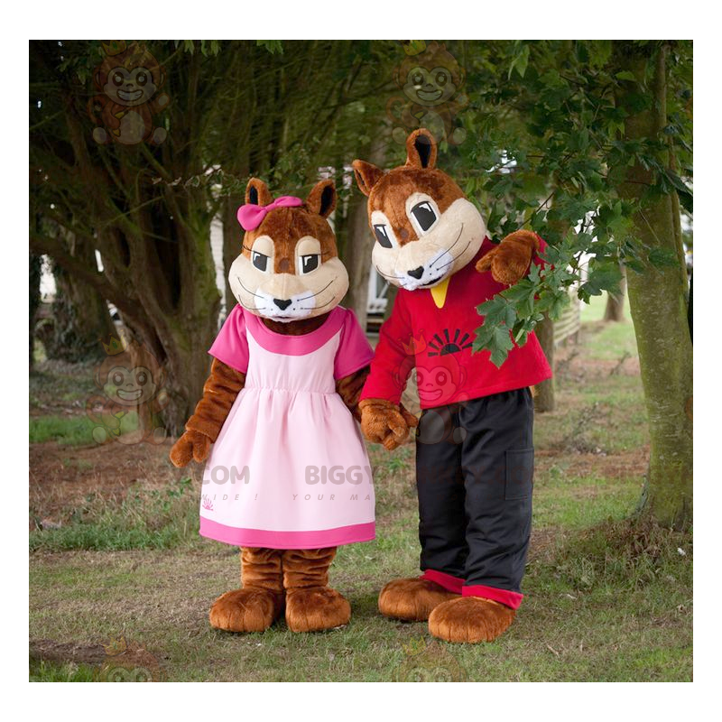 Duo de mascottes BIGGYMONKEY™ d'écureuils fille et garçon - Duo de mascottes BIGGYMONKEY™ d'écureuils fille et garçon -