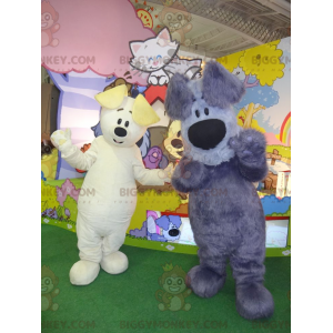 2 BIGGYMONKEY™s mascot dogs one white the other gray and blue –