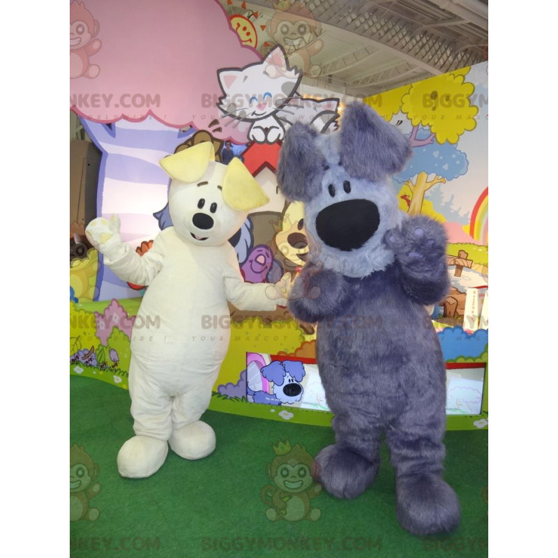 2 psy maskotki BIGGYMONKEY™, jeden biały, drugi szary i 2 psy maskotki BIGGYMONKEY™, jeden biały, drugi szary i