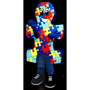 Blauw, geel en rood puzzelstukje BIGGYMONKEY™ mascottekostuum -