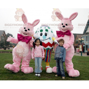 3 Easter BIGGYMONKEY™s mascot 2 pink bunnies and a giant egg -