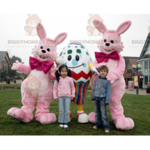 3 Easter BIGGYMONKEY™s mascot 2 pink bunnies and a giant egg -