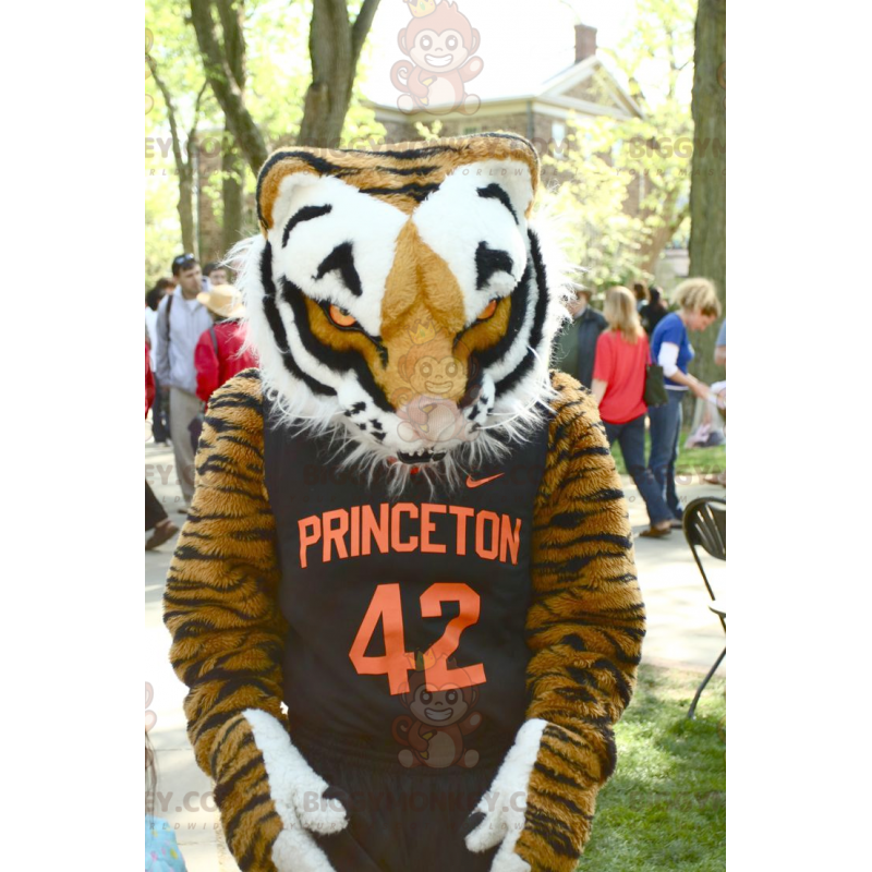 Costume mascotte BIGGYMONKEY™ tigre bianca e nera molto