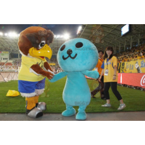 Duo de mascottes BIGGYMONKEY™ un gros oiseau marron et un