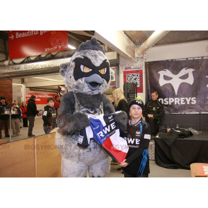 BIGGYMONKEY™ Mascottekostuum Gigantische grijze en zwarte vogel