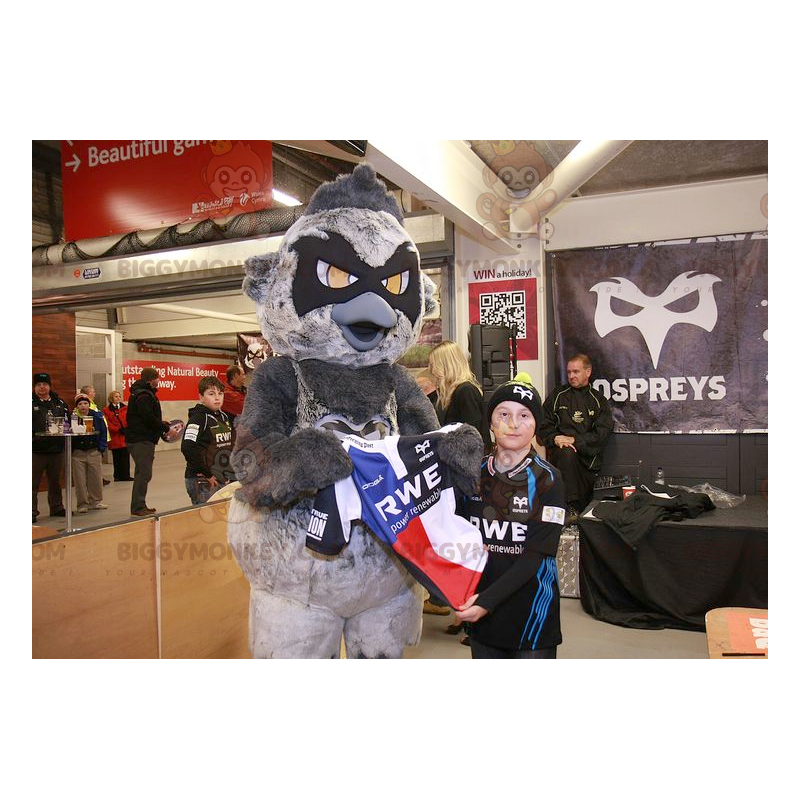 BIGGYMONKEY™ Mascot Costume Giant Gray and Black Bird with BIGGYMONKEY™ Mascot Costume Giant Gray and Black Bird with