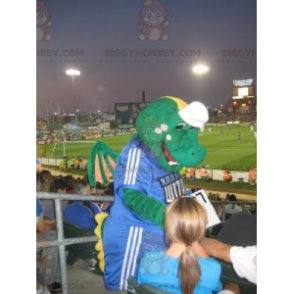 Divertente e colorato costume della mascotte del drago verde e
