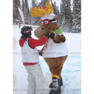 BIGGYMONKEY™ Moose Reindeer Caribou Mascot Costume In Ski