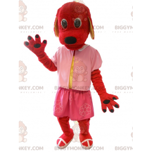 Costume da mascotte cane rosso BIGGYMONKEY™ vestito di rosa -