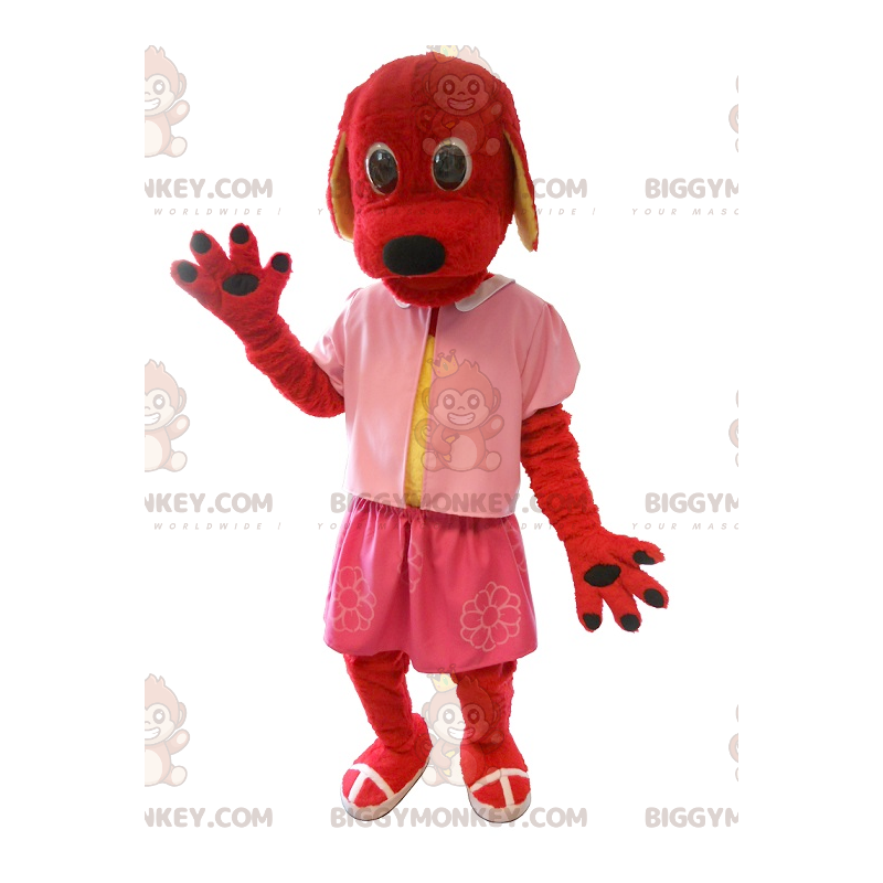 Czerwony kostium maskotki BIGGYMONKEY™ w różowym ubraniu -