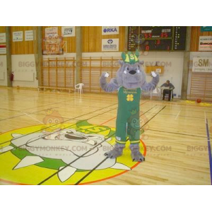 BIGGYMONKEY™ Mascot Costume of Gray Bulldog in Green Outfit