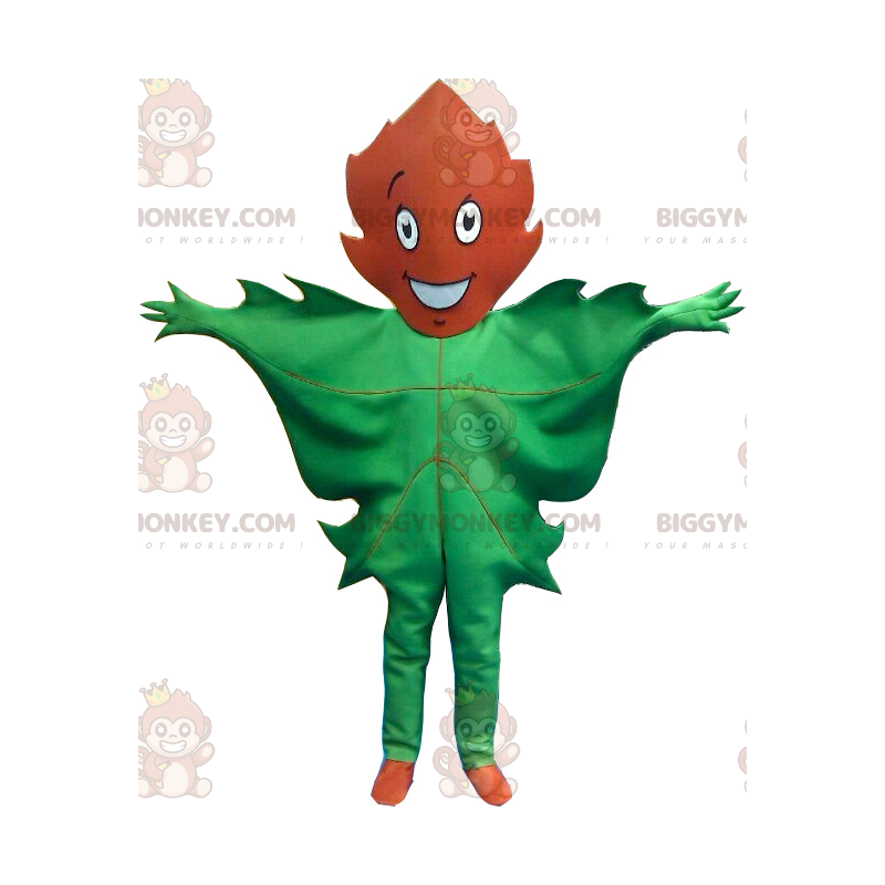 Obří kostým maskota BIGGYMONKEY™ se zeleným a hnědým listem –