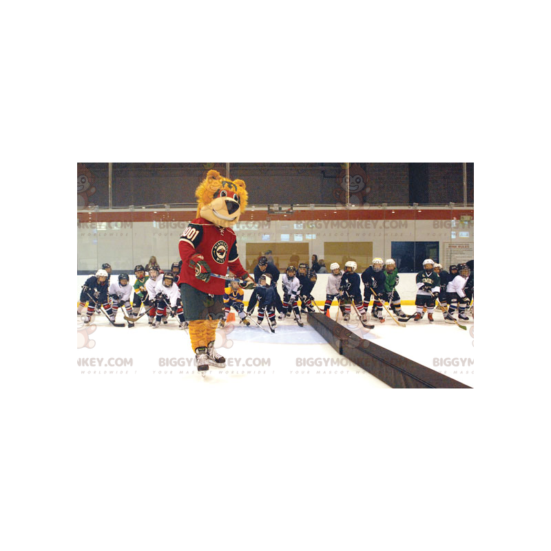 Traje de mascote de urso laranja BIGGYMONKEY™ com roupa de Traje de mascote de urso laranja BIGGYMONKEY™ com roupa de