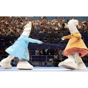 2 BIGGYMONKEY™s girl and boy mascots in orange and blue outfits