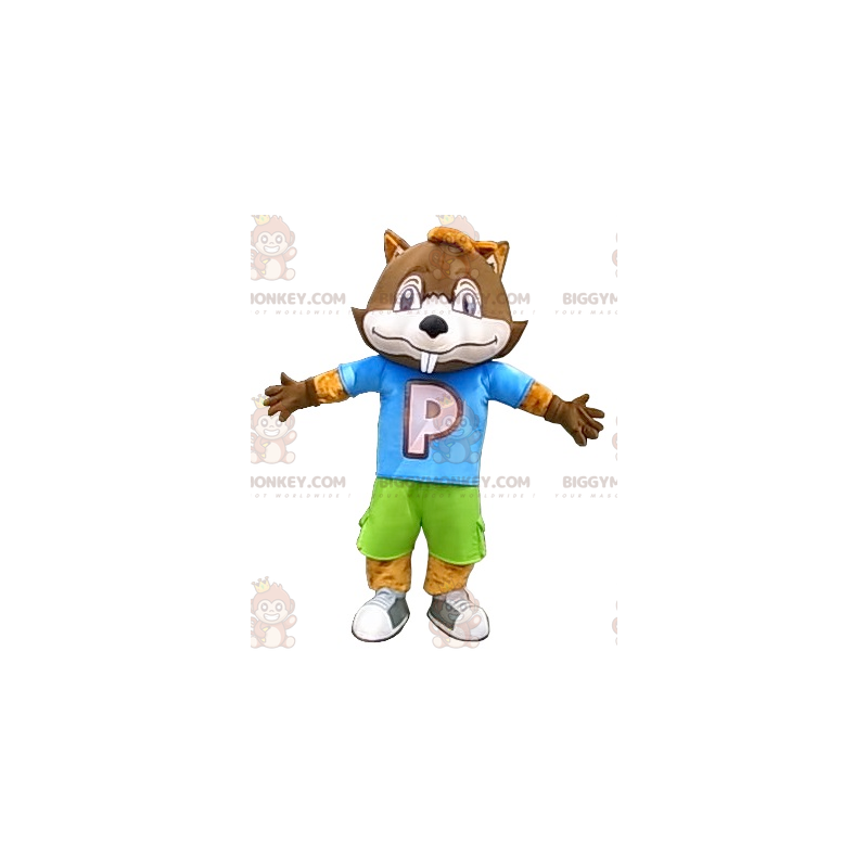 BIGGYMONKEY™ mascottekostuum grote bruine bever in kleurrijke BIGGYMONKEY™ mascottekostuum grote bruine bever in kleurrijke