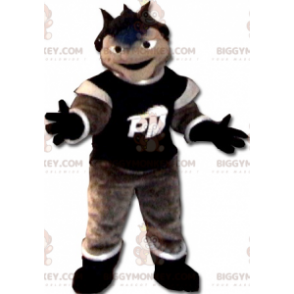 Traje de mascote marrom branco e preto de boneco de neve
